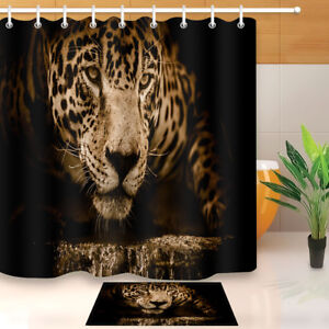 Hunting Leopard Shower Curtain Set, Leopard Bathroom Decor