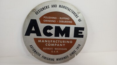 RARE Vintage ACME MANUFACTURING CO. 8'' Metal Sign Advertising Detroit MI