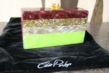 NEW EDIE PARKER ACRYLLIC PEARLY GLITTER STRIPED BOX CLUTCH PURSE EVENING BAG