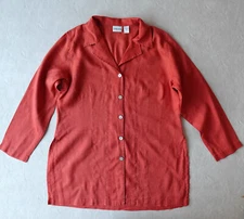 Chicos Linen Blouse Pockets Shell Buttons Size Large 2