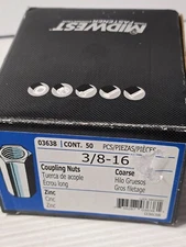 48 PCS - Midwest Fastener COUPLING NUTS 3/8"-16 Zinc Plated Coarse Thread 03638