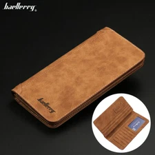 Men's Vintage Leather Clutch Bag Bifold ID Card Purse Multi-function Zip Wallet