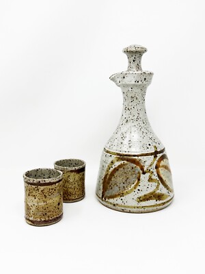 Robin Hopper Studio Art Pottery Decanter Set Hand Thrown Artist Marked Vintage