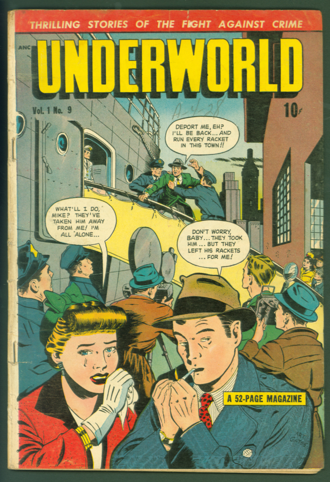 Vintage 1949 D.S. Publishing Underworld #9 VG Golden Age Crime Comic