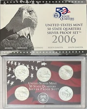 2006-S U.S. Mint 50 State Quarters SILVER Proof Set NV, NE, CO, ND & SD with COA