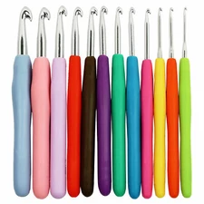 Soft Handle 12 PCS Set Crochet Hooks Needles Knit Yarn Weave Craft Aluminum