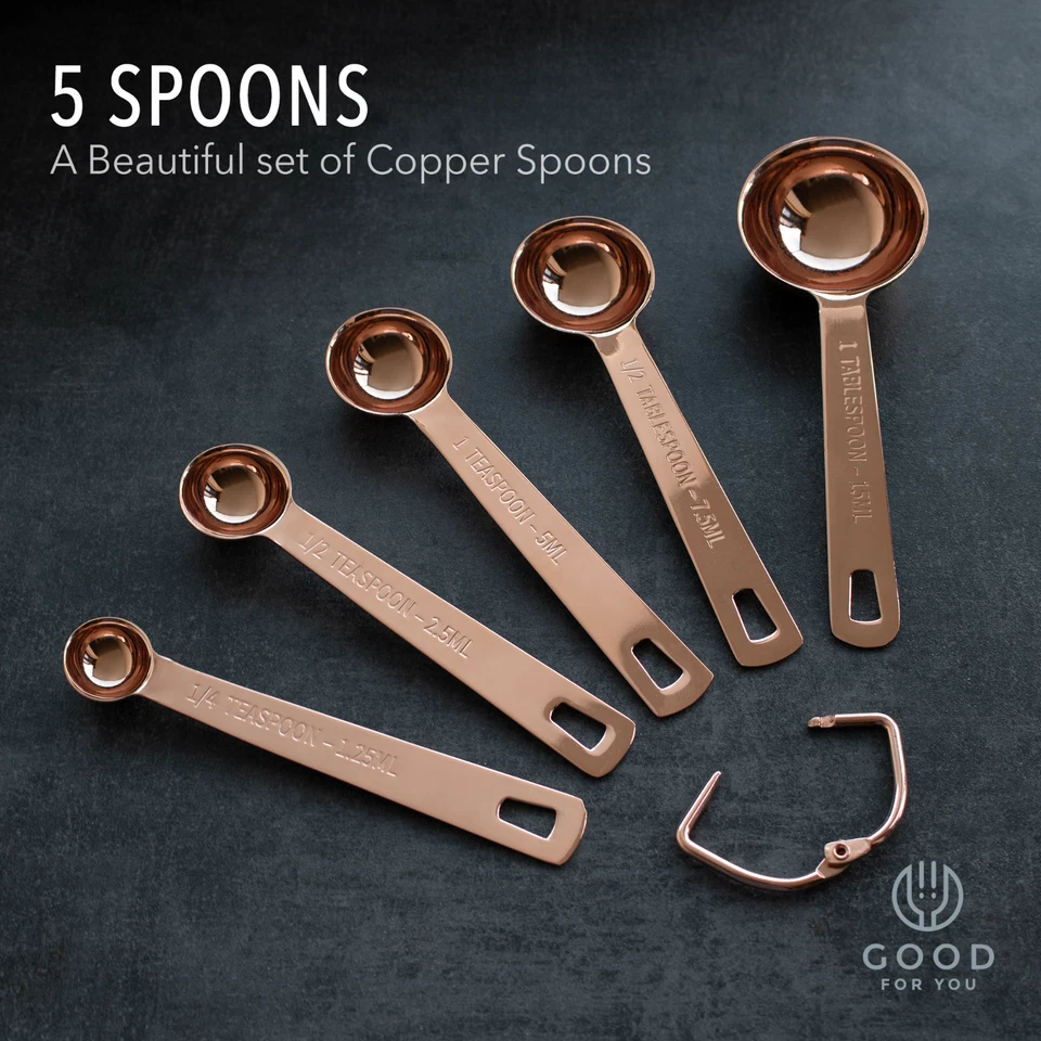 Copper Stainless Steel Measuring Cups and Spoons Set of 9 with Foiled Gift Box - Image 3 of 4