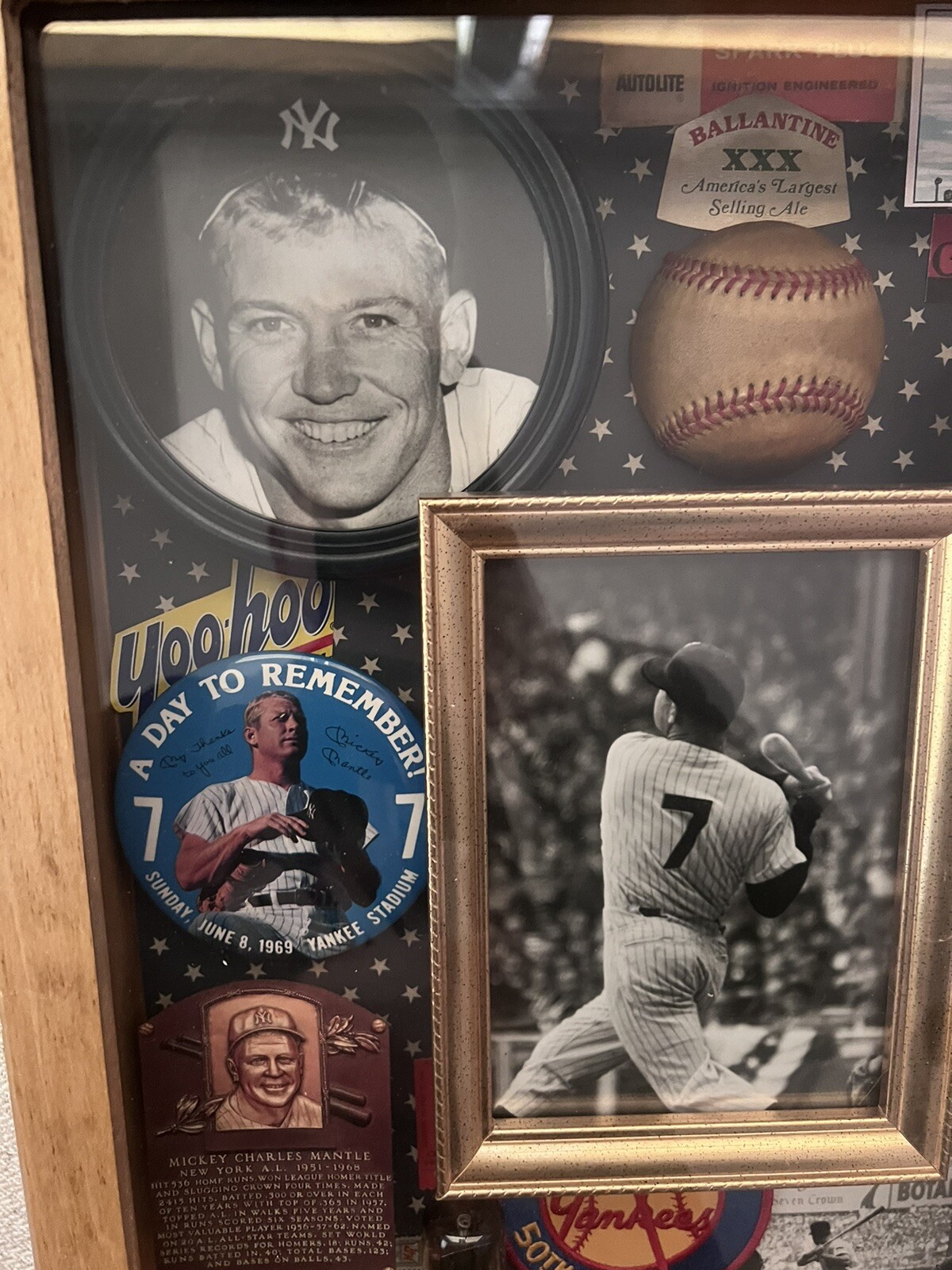 Mickey Mantle Custom Wood Starbox/Shadowbox. Includes alot of