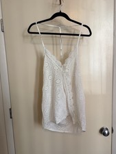 Women s White Cotton Eyelet Lace Halter Tank ...
