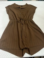 SHEIN Choc.Brown Textured Button Front Mini Dress Women's Small Boho Cottagecore