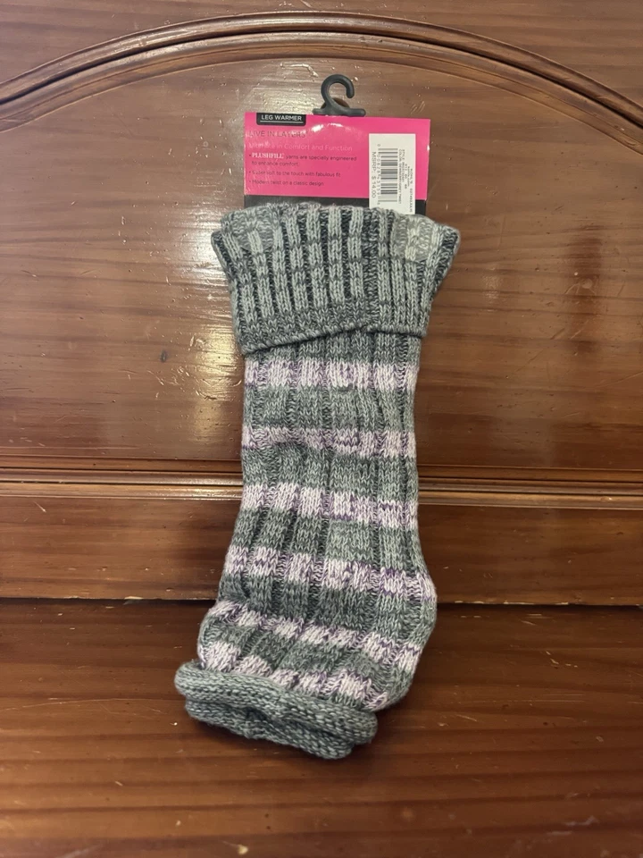 Nuevos calentadores de piernas a rayas gris púrpura Cuddl Duds para niñas Foto 2 de 4