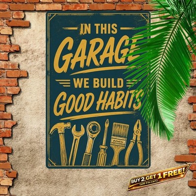 Bold Script Typography Tool Icon Vintage Garage Rules Metal Wall Decor