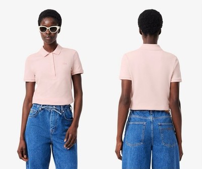NWT Lacoste Women's Slim Fit Stretch Mini Pique Polo Shirt Pink Size 32