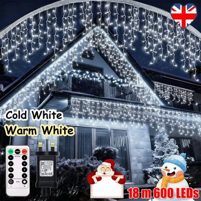 YOUKUKE 600 LED Icicle Lights 18M Super Bright Christmas Snowing Effect Outdoor Light UK