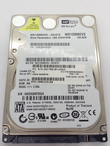 WESTERN DIGITAL *WD1200BEVS-26UST0* 120GB* SATA HDD Notebook 2,5 Zoll #NFP1780