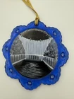 Fenton Hand Painted Cobalt Blue Hoover Dam Ornament Artist Signed Glass