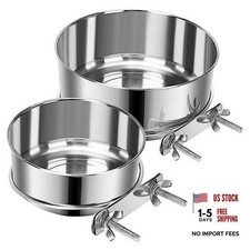 2 Pcs Stainless Steel Small Dog Crate Food Water Bowl - XS (19 & 12 OZ) Silver