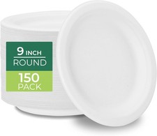 Paper Plates - Disposable 9" Plate, Biodegradable Sugarcane Dinner Plates -