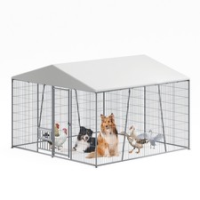 Outdoor Dog Kennel w/Roof  Bowl - Waterproof, Lockable Wire Mesh Pen