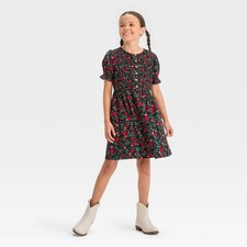 Girls Short Sleeves Woven Dress - Cat  Jack Black w Floral Print Size Medium 8