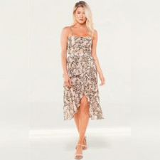 Bardot Briana Keyhole Front Cocktail Dress in Nude Leopard Size 8/M