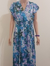Womens Floral Maxi Dress Flutter Sleeves Size 12 Lined Wedding Guest