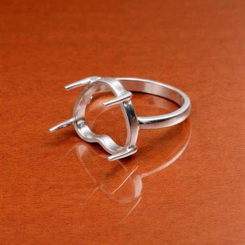 925 Sterling Silver Heart Ring Setting 10mm Prong Setting Cabochon DIY Jewelry
