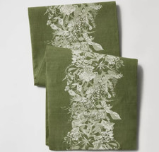 Floral Cotton Table Runner in Olive Green