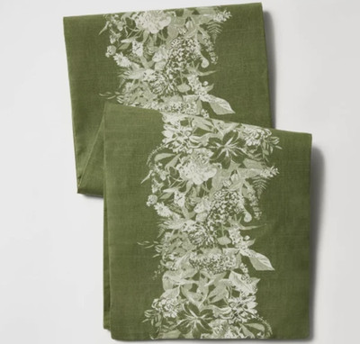 Threshold 72'' x 14'' Cotton Floral Table Runner Olive Green- New