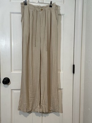 Thread Supply lightweight Pleated Wide-Leg Pants Beige Drawstring Women size L