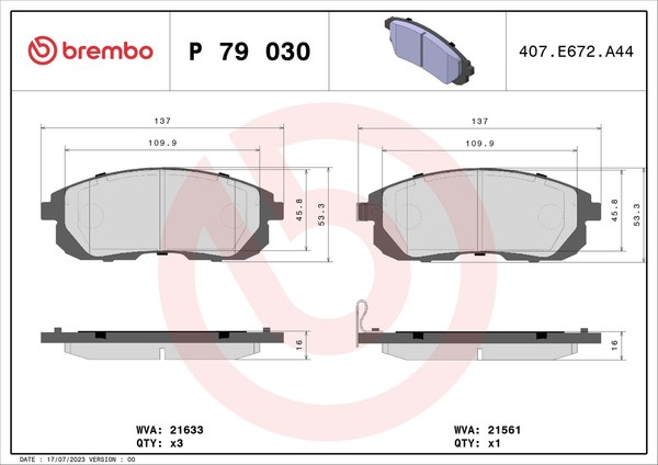 Vorderachse Brembo P 79 030 Bremsbelagsatz, Scheibenbremse FüR Nissan,Suzuki-image