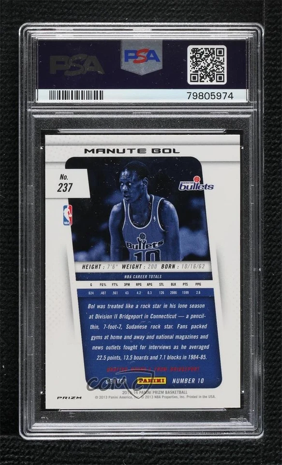2013-14 Panini Prizm Silver Prizm Manute Bol #237 PSA 9 MINT - Image 2 of 2