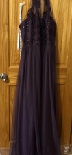 Formal Prom Dress Illusion Halter Sequins Embroider Gown David s Bridal Wine NEW