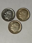 Lot Of 3 Silver Dimes Roosevelt 90% - 1962, 1963, 1964 - Receive these coins
