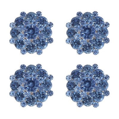 4 Pcs 24mm Metal Rhinestone Buttons, Flower Shape, Light Blue
