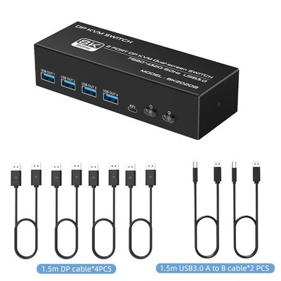 8K@60Hz Displayport DP KVM 4K@120Hz 2K@144Hz 1080p@240Hz 2 PC 2 Monitore USB 3.0