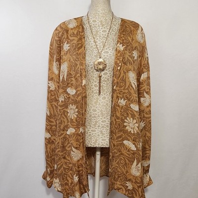 Real Clothes Sax 5th Ave Women's Size Large Silk Mustard Floral  Button Up Top