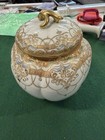 ANTIQUE NIPPON HAND PAINTED HEAVY GOLD FLORAL BISCUIT JAR DOUBLE HANDLES  LID — photo 1