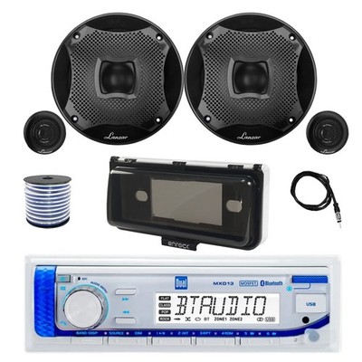 Dual Bluetooth Marine Receiver, Cover, Antenna,Wire, 2x 6.5'' 450W Black Speaker