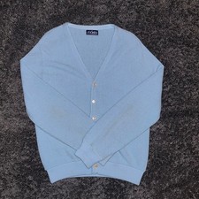 Vintage Jockey Trophy Cardigan Button Sweater Mens Large Sky Blue 23x25