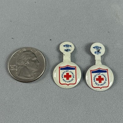 Lot Of 2 Vintage American Junior Red Cross Tab Top Pinback Button #55173