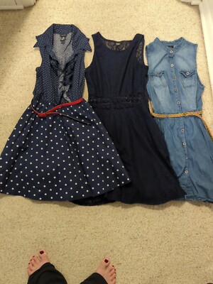 Lot Of 3 Rue 21 Size Small Dresses Lace Denim Polkadot Belts