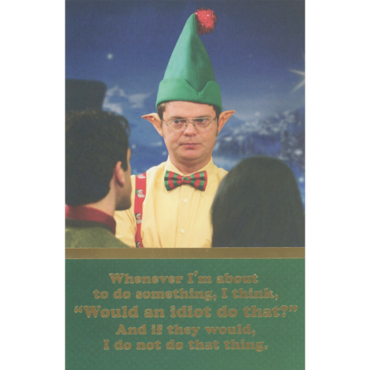 The Office Dwight in Green Elf Hat - Idiot Do That 3D Pop Up Christmas Card