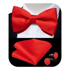 Red Bow Ties for Men Pre-Tied Bow Tie and Pocket Square Set Adjustable Solid ...