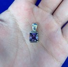Estate Sterling Silver Square Amethyst Pendant – Single Gemstone Necklace Charm — photo 8
