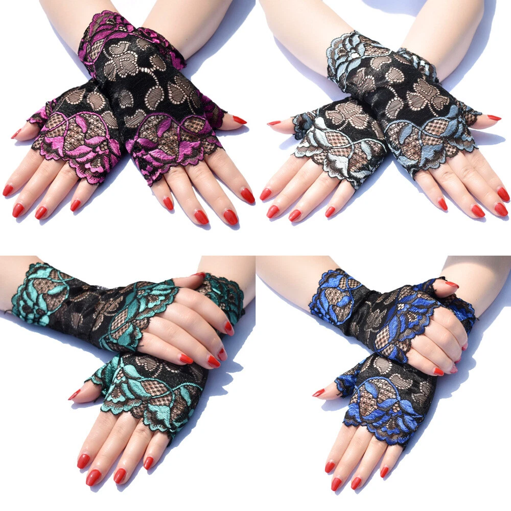 Women Lace Gloves Half Finger Fingerless Gloves for Costume Dancing Cosplay