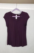 Daniel Rainn Top Womens Medium Brinn Scoop Neck Pleat Blouse Purple Casual Work