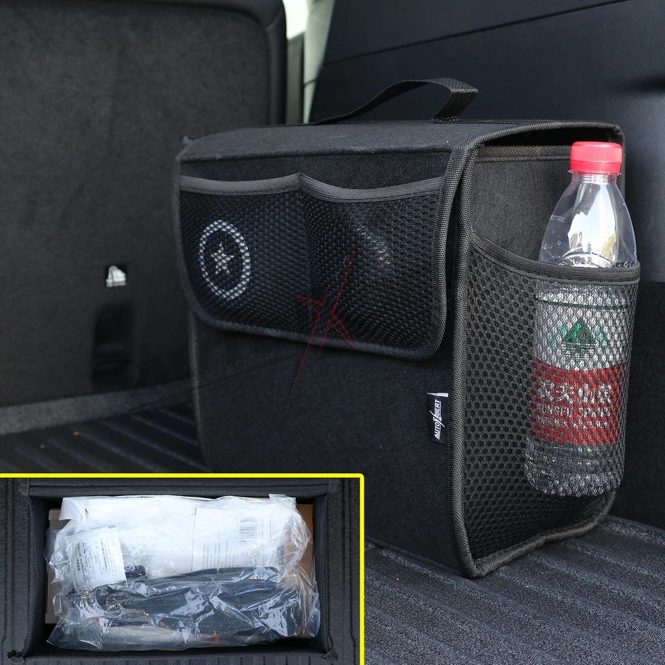Universal Car Boot Organizer Rear Trunk Felt Storage Bag Foldable Net Pockets. - Image 3 of 4
