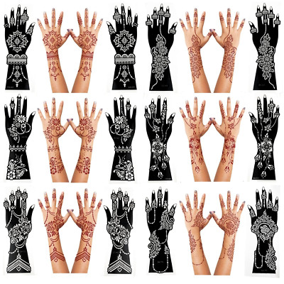 Large Henna Tattoo Stencil Kit,12 Sheets Henna Tattoo Stickers for Hand Forearm 