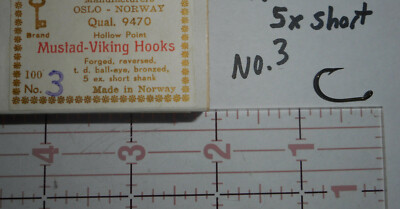 100 Ami Mustad #1 Viking Bait, Occhio Palla Bronzato, Gambo Corto 5x, Norvegia 9470